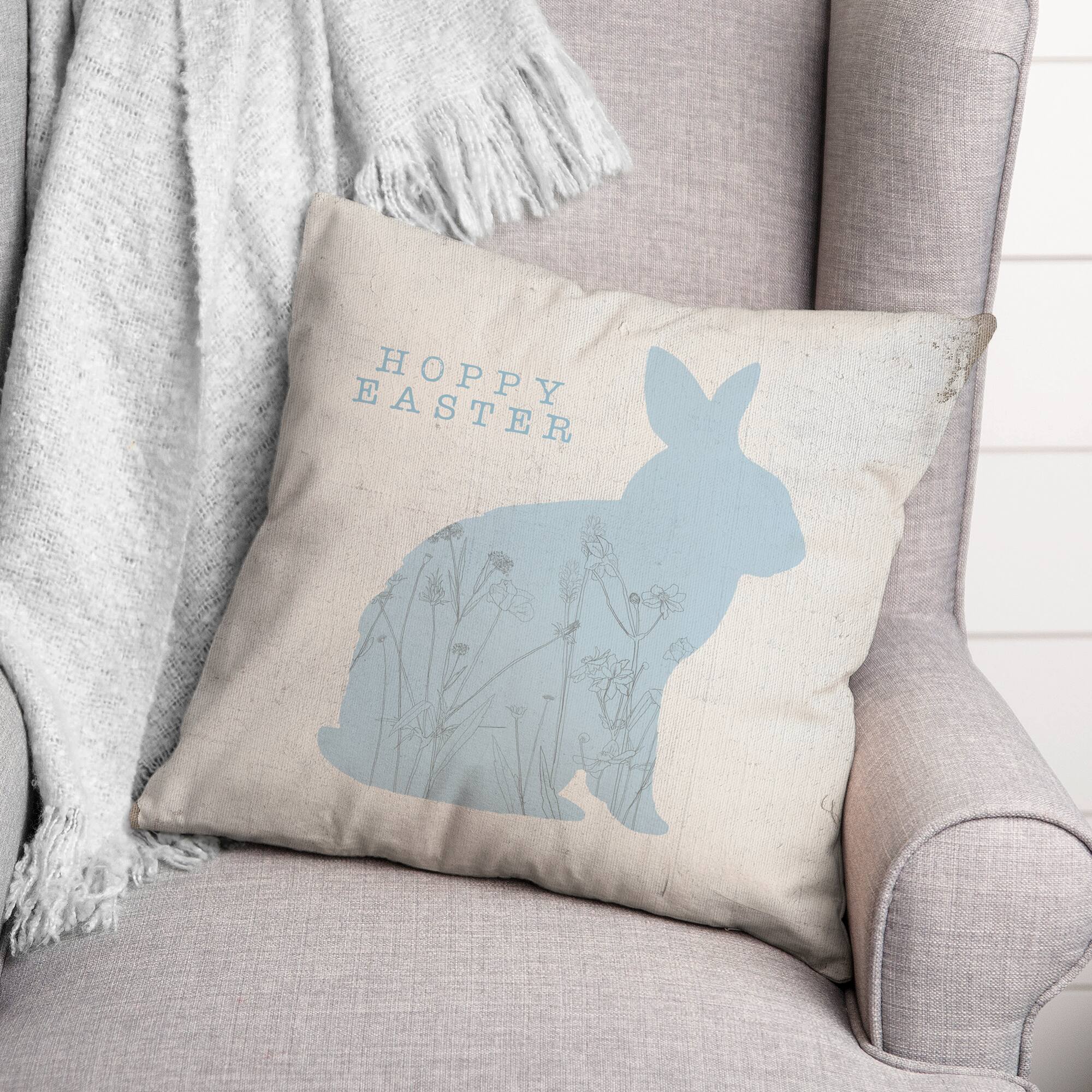 Hoppy Easter Bunny Flowers 18" x 18" Indoor / Outdoor Pillow
